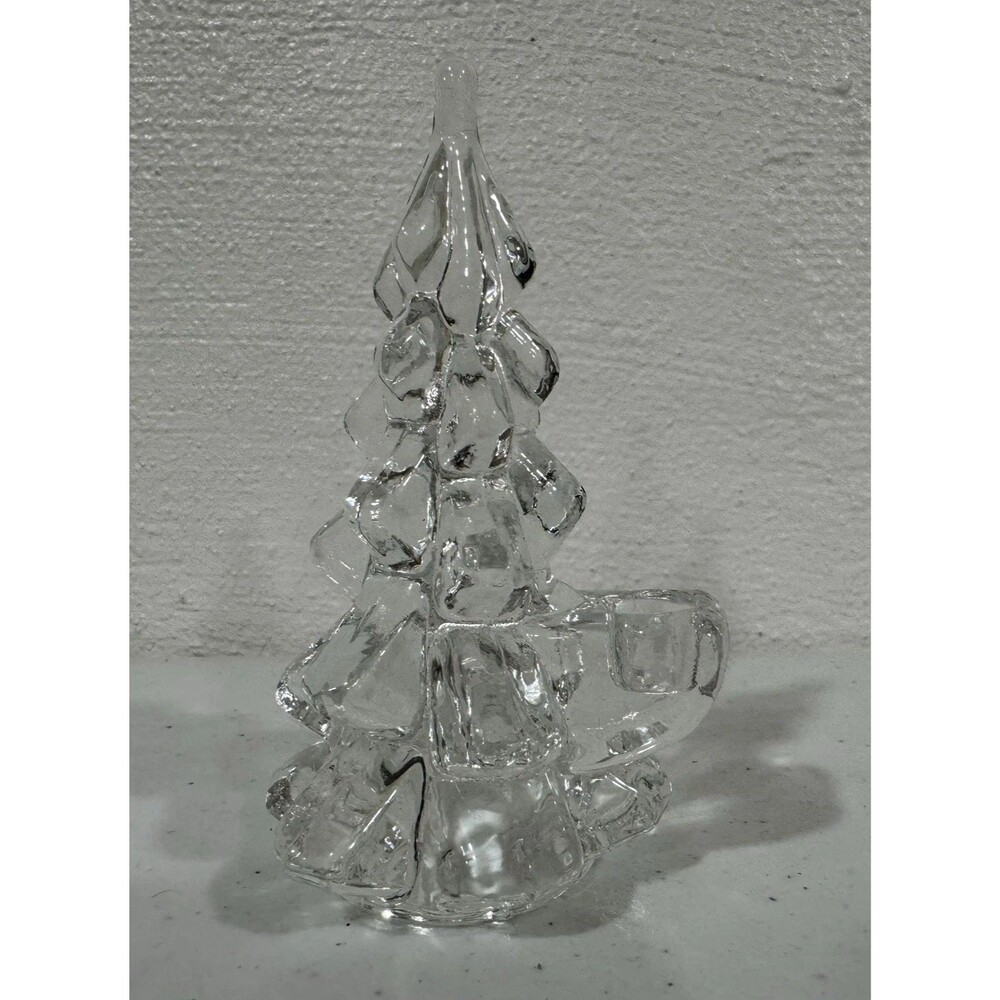 Vintage Biedermann & Sons Glass Christmas Tree 4”Votive Candle Holder Figurine